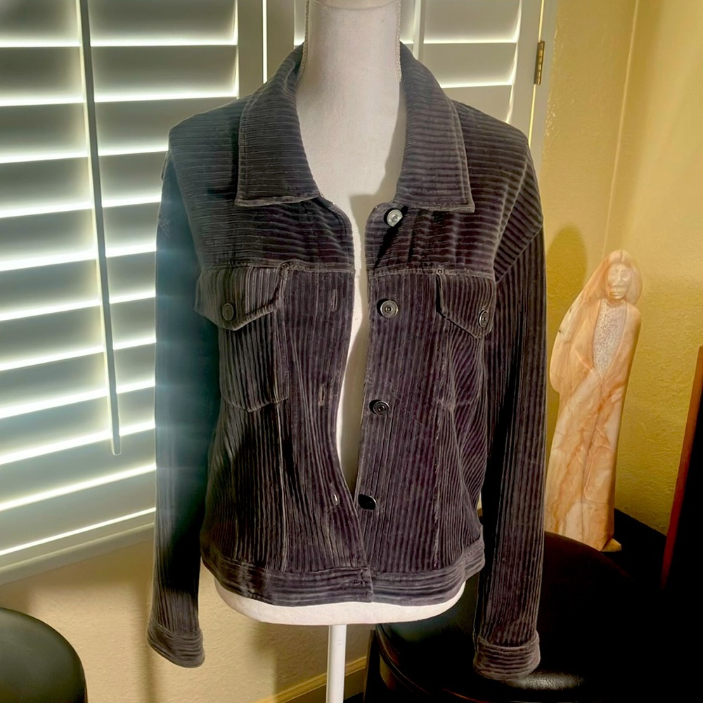 🩶🧥Carol Little Sport Gray Ribbed Stretch Cotton/Poly Button Front Jacket Sz M